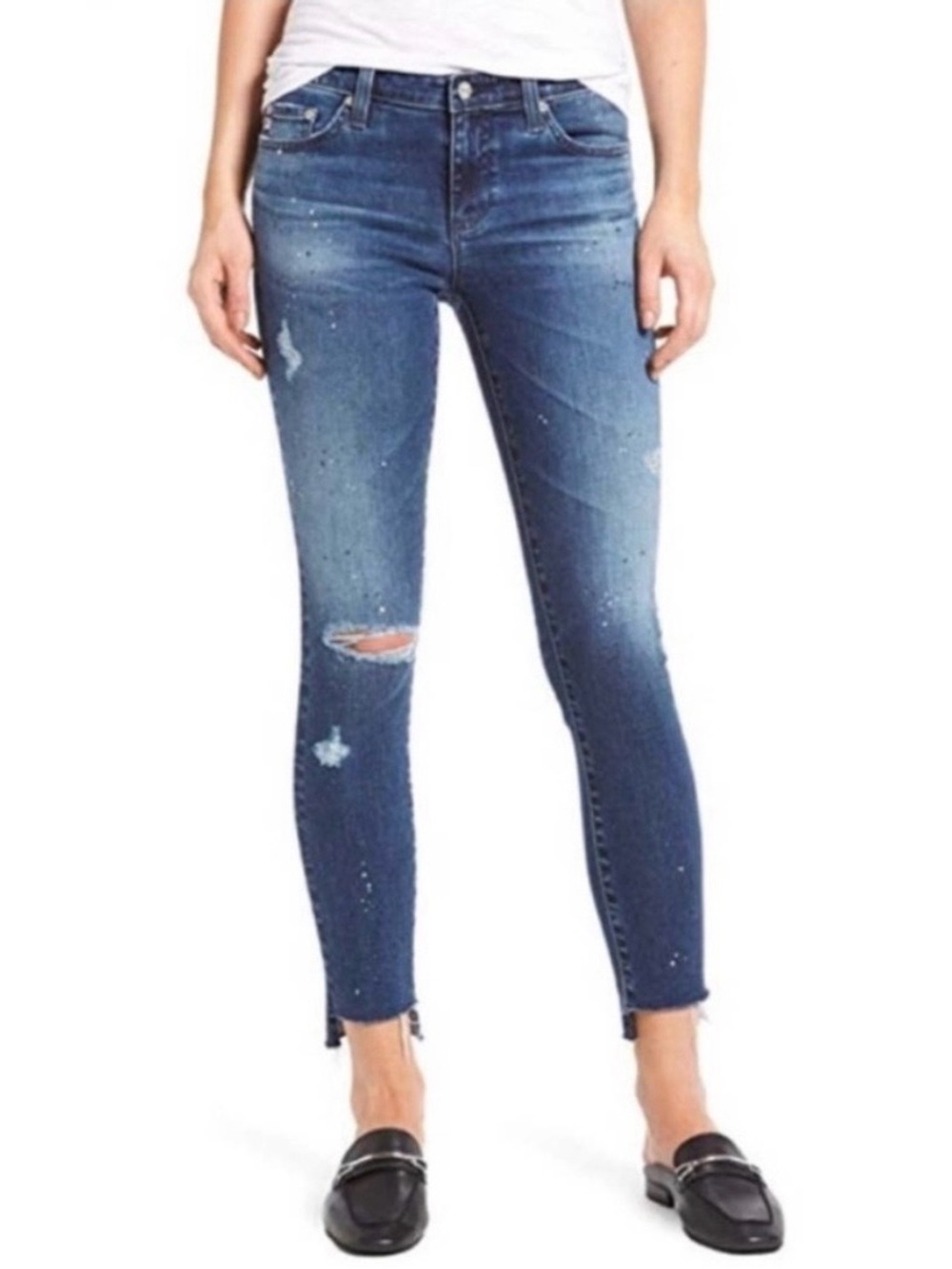 AG Adriano Goldschmied‎ Ankle Skinny Low Rise Jean Distressed Paint Splat SZ 27